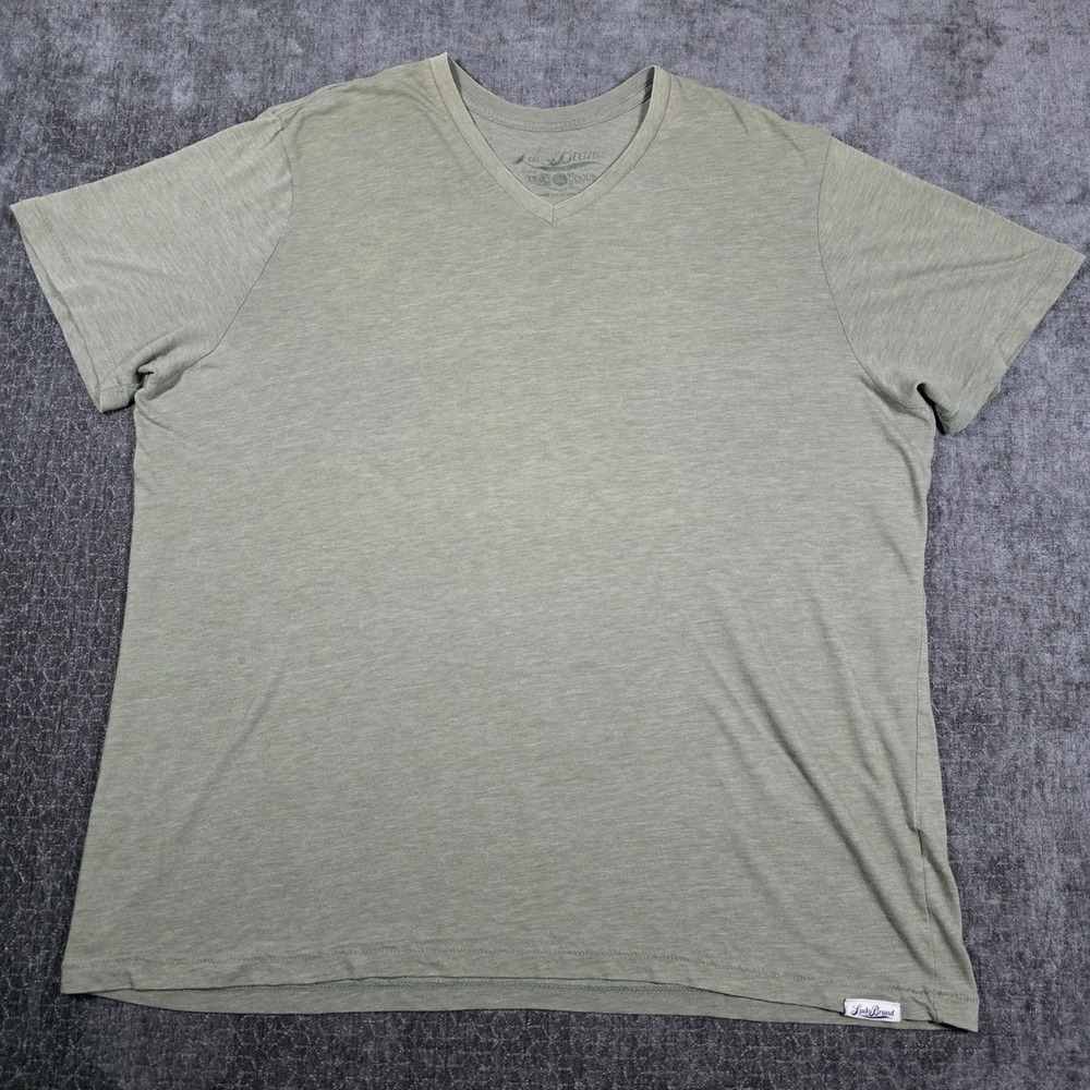 Lucky Brand Mens XL V-Neck T-Shirt Olive Green Heather Short Sleeve Burnout